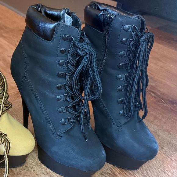 Pleaser Black Lace-Up Wedge Ankle Boots - Picture 2 of 2